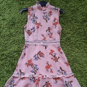 Pink Floral Metallic Chiffon Dress